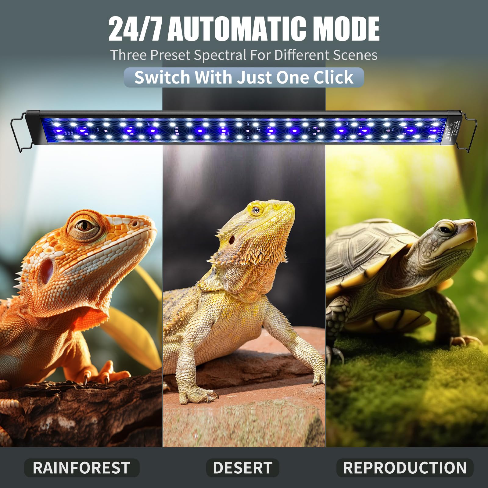 Luz LED UVA UVB de 18 pulgadas para reptiles con controlador, luz de reptil UVA y UVB de espectro completo con temporizador automático de ciclo de 24 horas y 10 regulables para dragones