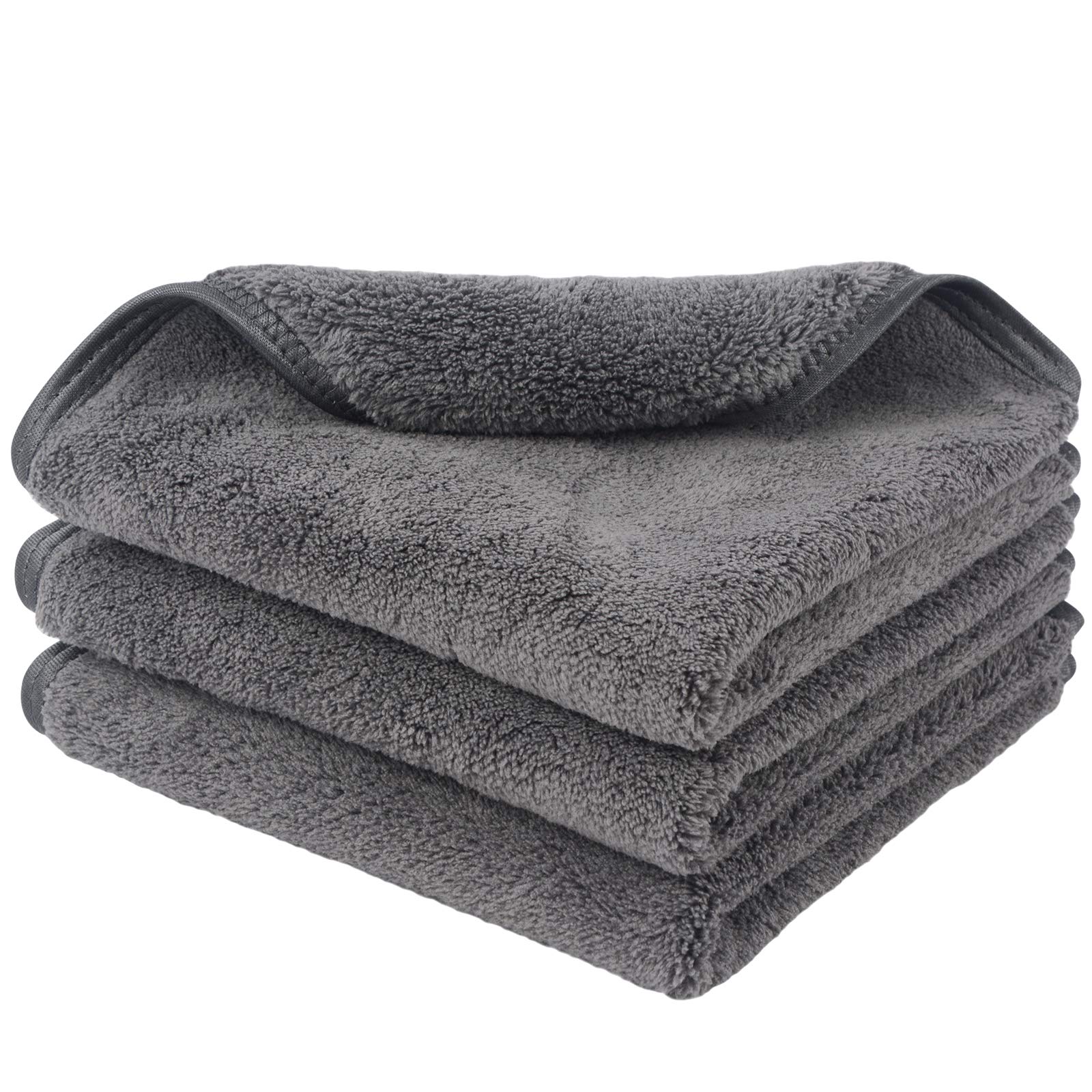 SINLAND Microfiber Face Cloths Reusable Makeup Remover Washcloths Super Soft and Absorbent Fingertip Face Towels for Sensitive Skin Women 12 x 12 Inch 3 Pack Grey