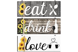 Jetec 3 Pieces Wood Home Sign Rustic Wooden Kitchen Wall Decor Eat...