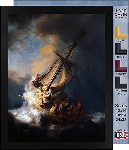 Cabaña perdida Cristo en la tormenta por Van Rjin Rembrandt  Impresión en marco biselado negro  Reproducción de pintura de obras de arte finas