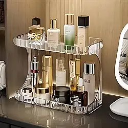 Organizador de Maquiagem Multiuso 2 Andares em Acrílico Premium – Prateleira Transparente Para Cosméticos, Makes, Banheiro, Cozinha, Quarto ou Penteadeira com Design Moderno e Elegante