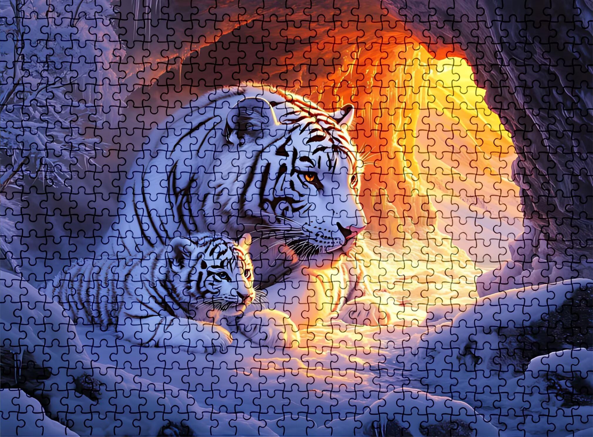 Puzzle 1500 elementów, niemożliwe puzzle dorośli 87 x 57 cm, druk w wysokiej rozdzielczości, gry edukacyjne i kreatywne, antystresowe drewniane puzzle dla całej rodziny, dekoracje ścienne, tygrys zima