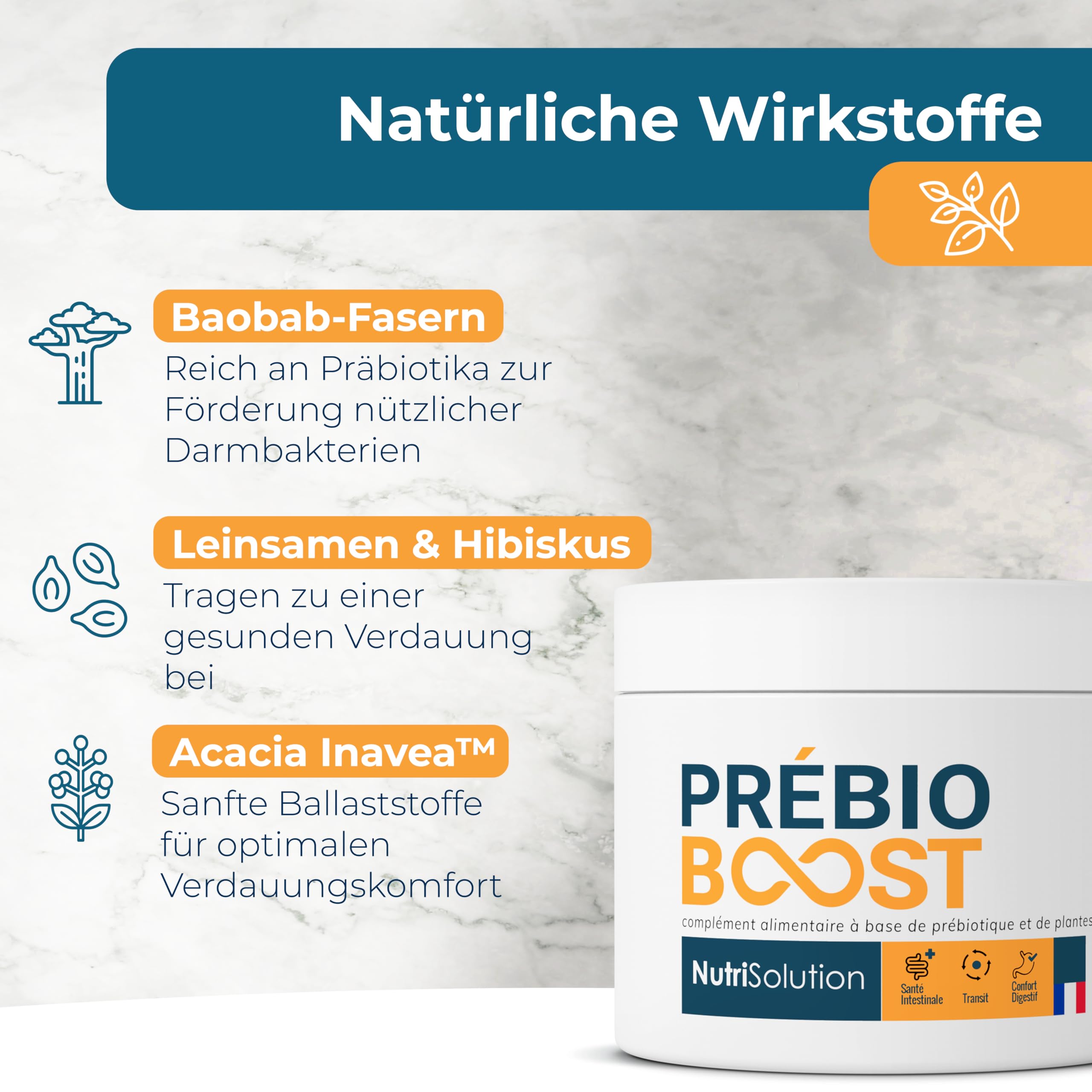 PrébioBoost: Natürliches Präbiotikum für Senioren – unterstützt die Verdauung, regelmäßiger Stuhlgang & Wohlbefinden des Darms – mit Baobab, Akazie und Leinsamen – 30-Tage-Kur (1)