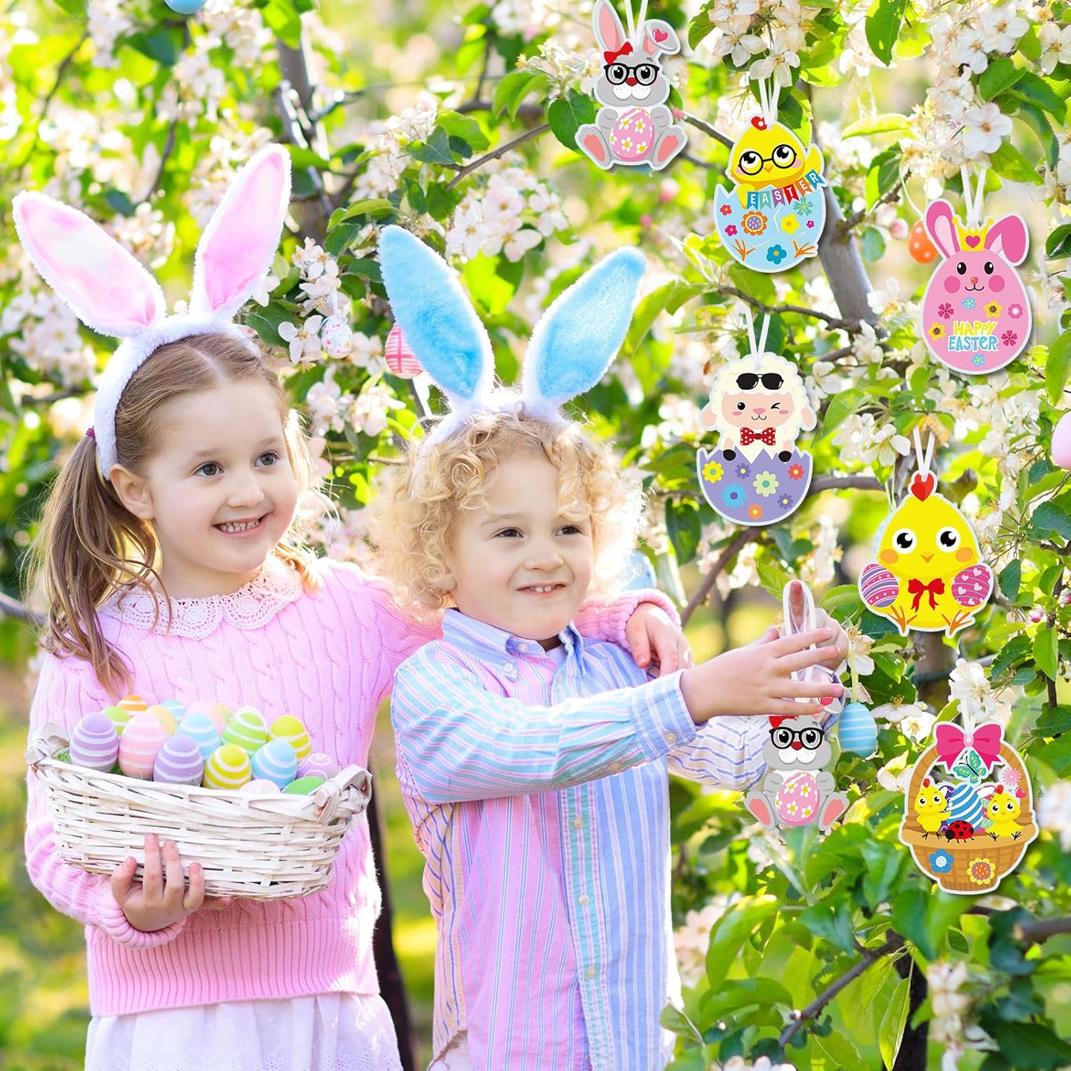 Pasimy 48 Pcs Easter Crafts Kits for Kids Easter Egg Bunny Crafts DIY Easter Ornament Kit Make Your Own Easter Craft Stickers Easter Activities for Kids Easter Party Classroom Favors Decor Supplies