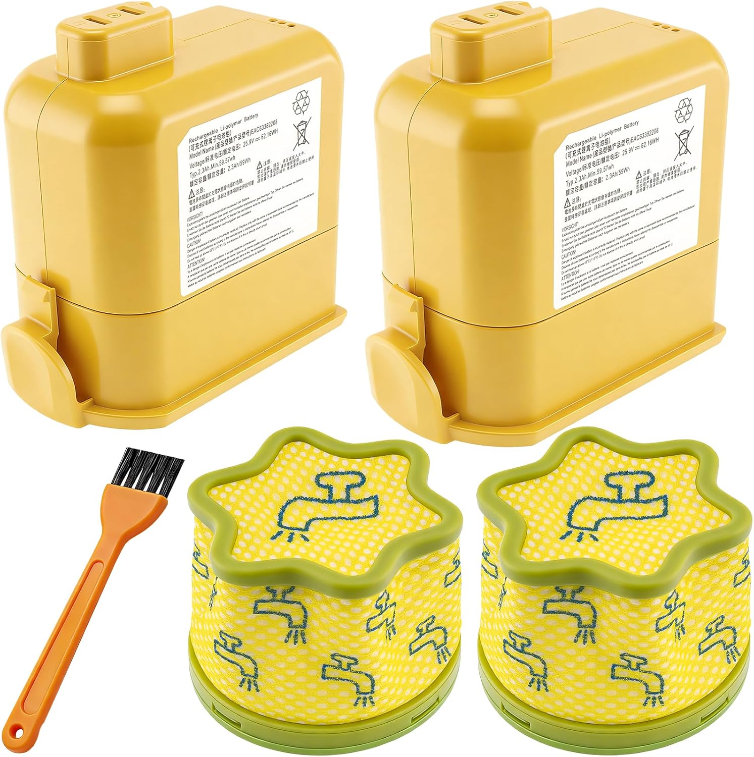 LGA9-2 + 2 Pack Replacement Pre-Filters Battery Compatible with LG Cordzero A9 Ultimate EAC63382201 EAC63382202 MEV65921201 Cordless Stick Vacuum Cleaner EAC63758601