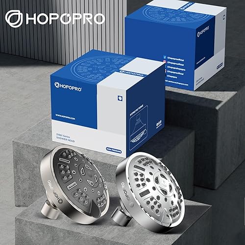 Miniatura 10 de HOPOPRO Cabezal de ducha de alta presión con 9 ajustes mejorados, cabezal de ducha fijo ajustable, cabezal de ducha multifuncional para bajo flujo