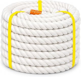 1 Inch x 50 Feet Twisted Cotton Rope 4-Strands Natural Soft White Cotton Rope for Crafts, Swing, Sports, DIY, Home Decor