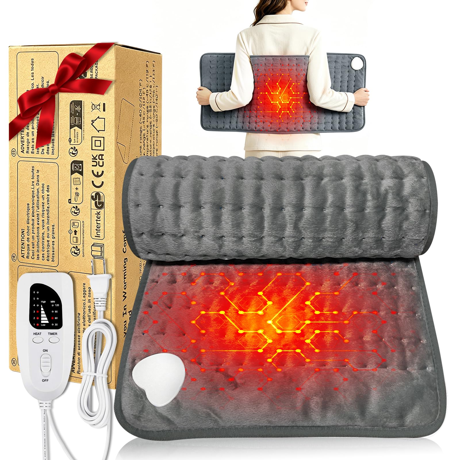 Electric Heating pad for Back Neck Shoulder Knee Arms Legs- Electric Heat Pads with 6 Heat Settings & Auto Shut Off Heat Heating Pad for Birthday Mother Father Girl Men Women