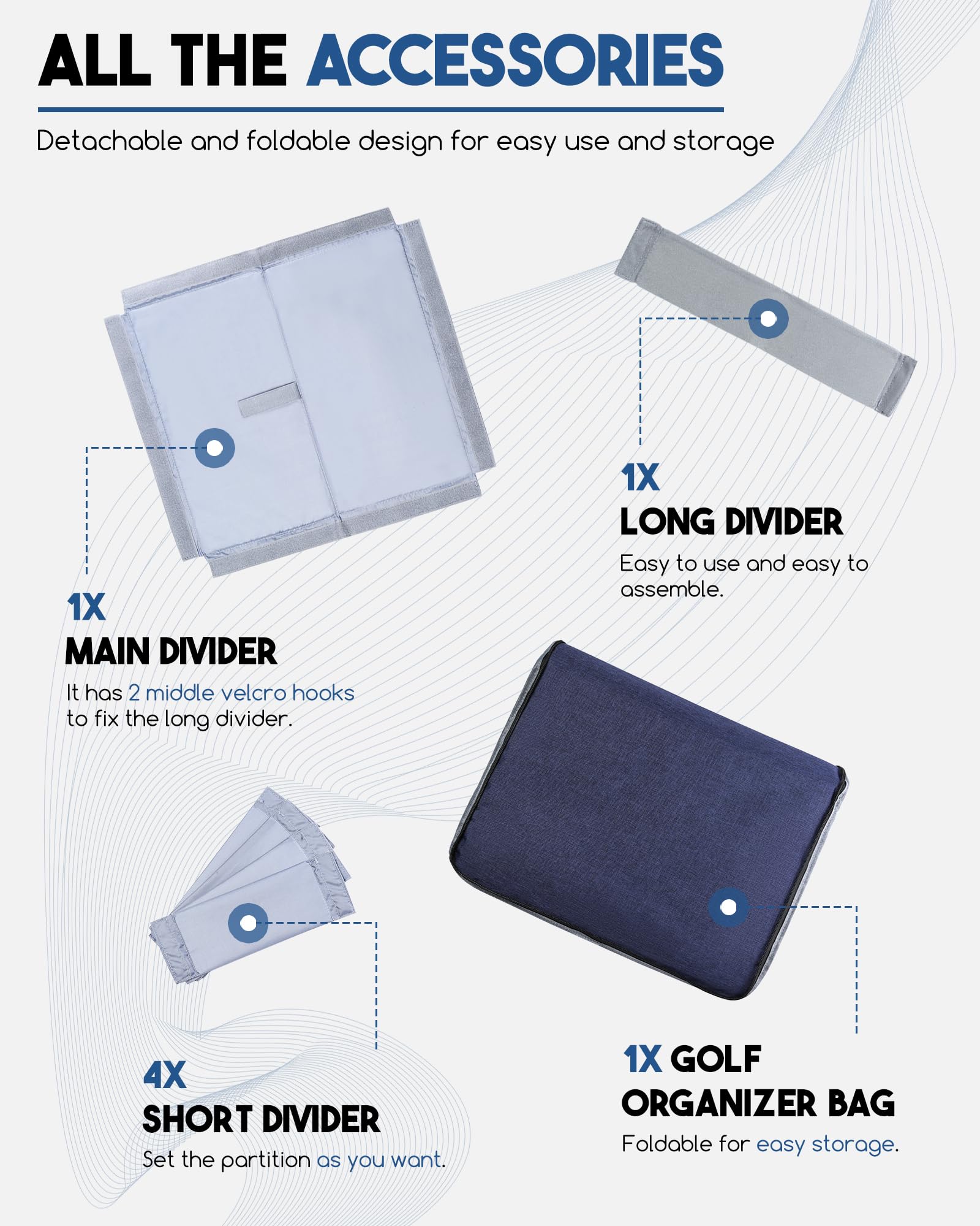 Organiseur de coffre de golf pour équipement de jeu de golf, boîte de rangement pour voiture, SUV, camion, accessoires de golf pour homme, sac de chaussures de golf, idée cadeau pour lui, papa, oncle,