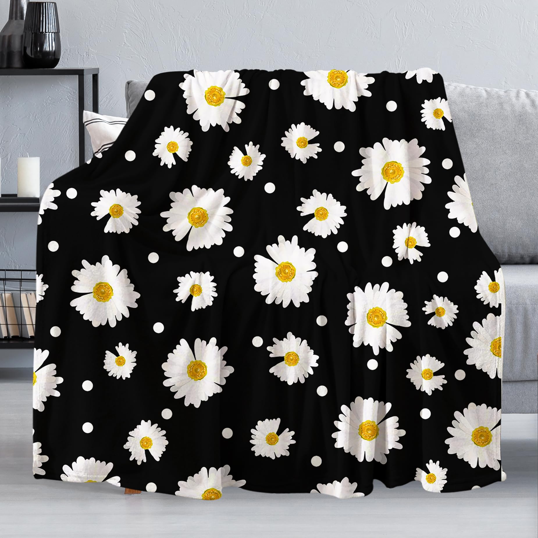 Little Daisy Flowers Throw Blanket Lightweight Classic Daisy Flannel Throw Soft Comfy Plush Blanket for Sofa Office Traveling Camping Home (Little