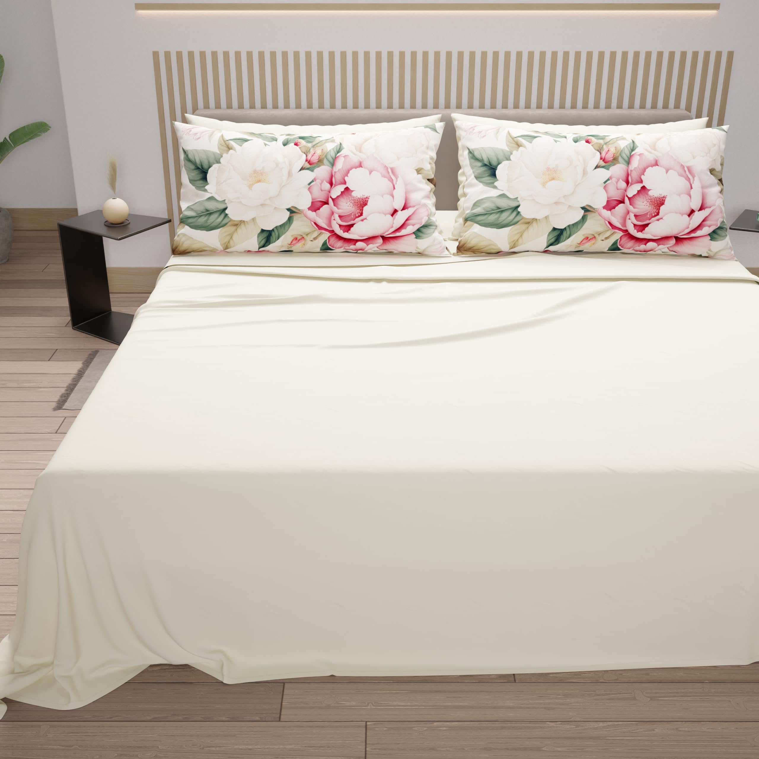 PETTI Artigiani Italiani, Cotton Sheets with Pillowcases in Digital Print, Double Bed Sheet, Complete Bed Set, Sofia Cream - Image 4