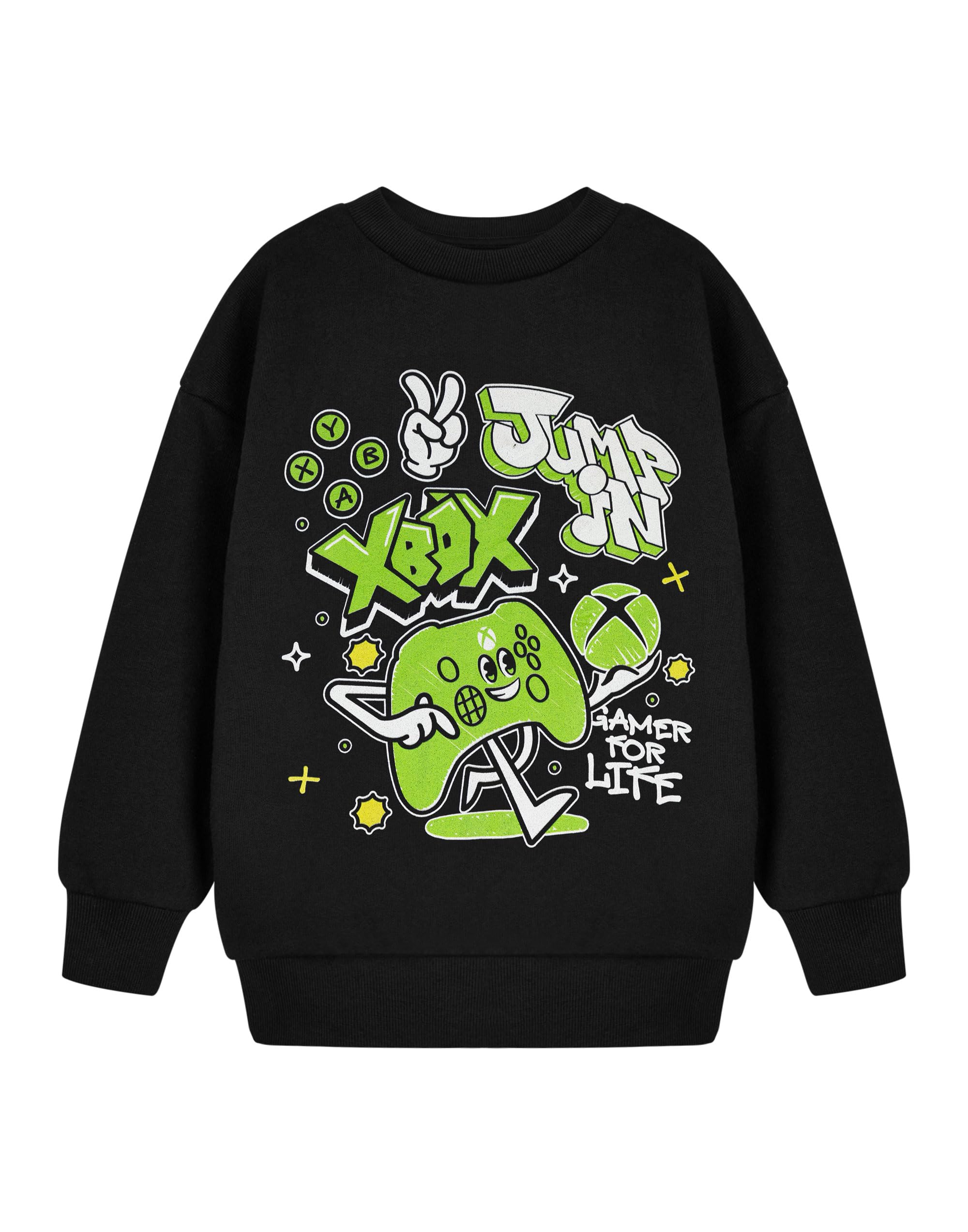 Xbox Boys Black Jump In Sweatshirt | Crew Neck Long Sleeve Pullover | Cartoon Gamer Print Jumper | Gaming Lifestyle Top | Kids Loungewear Merch - 11-12 Years