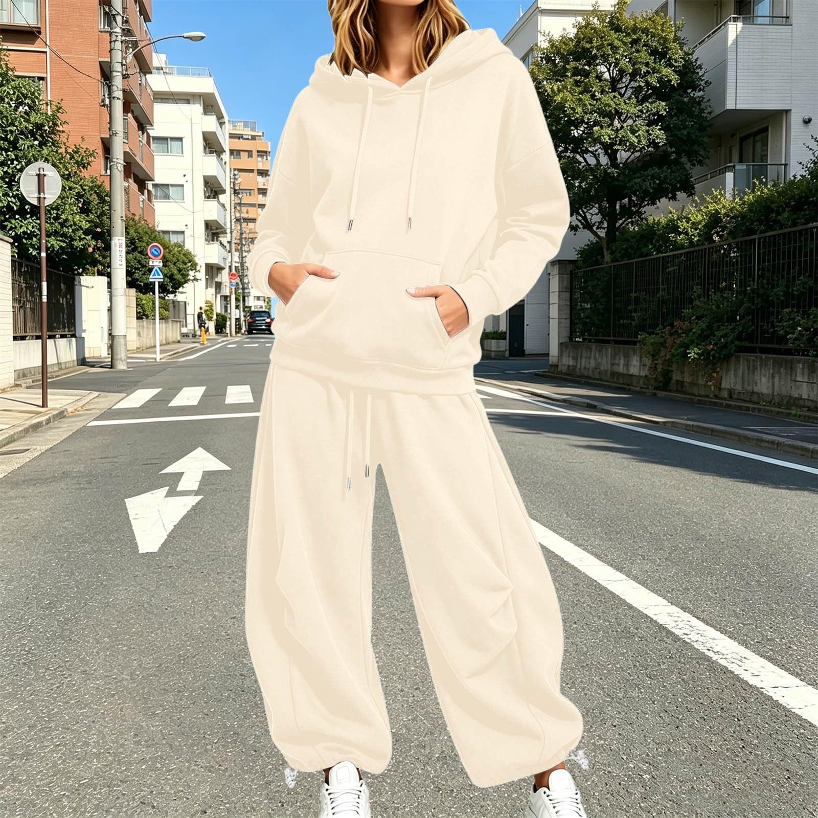Generico Completo Sportiva Tuta Donna Completi 2 Pezzi Felpa con Cappuccio e Pantaloni Comodo e Traspirante Tute da Ginnastica per Jogging Fitness Casa
