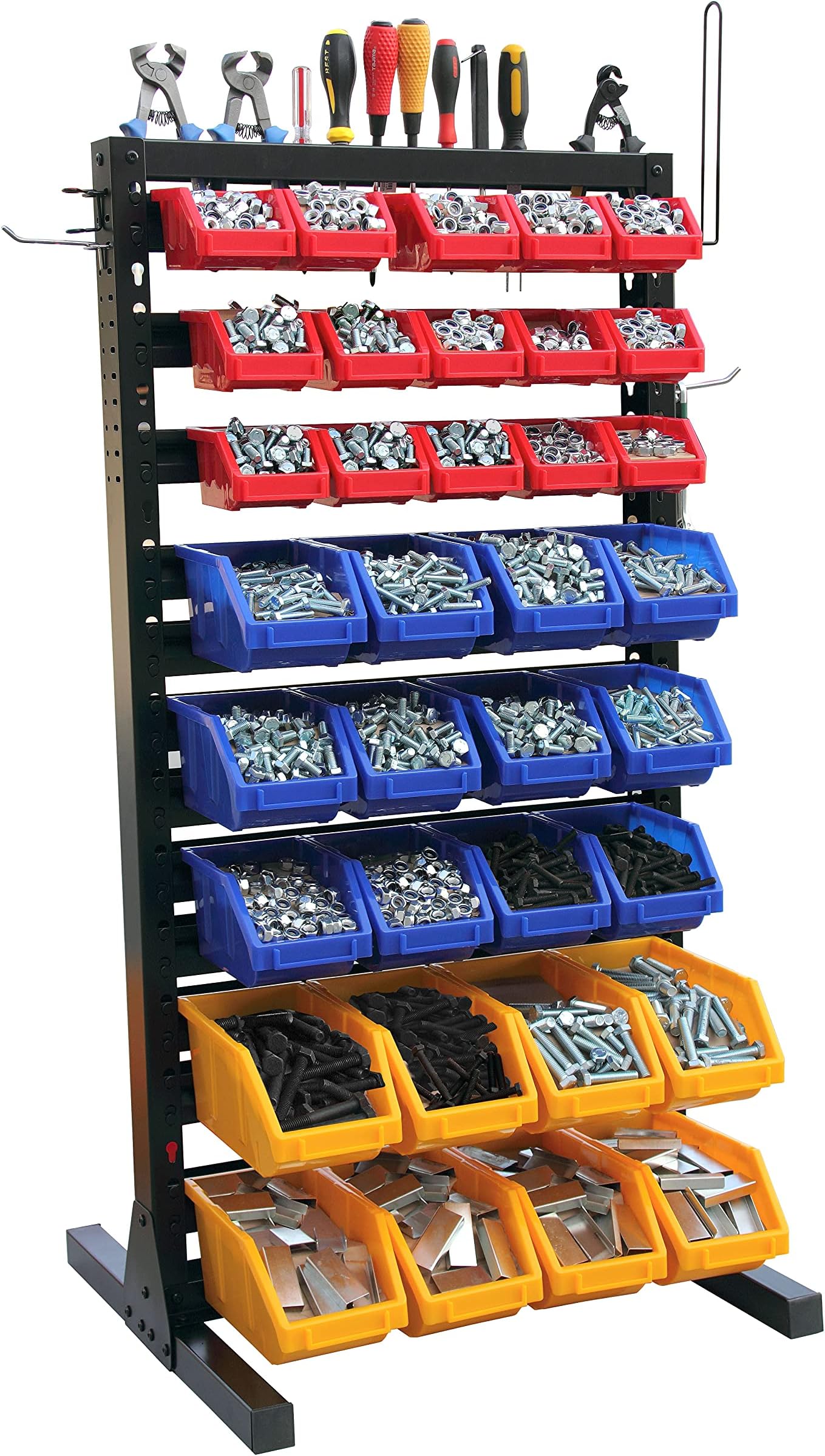 King's Rack Hanging Bin Rack Storage System Heavy Duty Steel Rack Organizer Shelving Unit w/ 35 Plastic Bins in 8 tiers