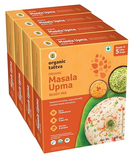 Organic Tattva, Organic Masala Upma Instant Ready Mix 800 Gram | Healthy Breakfast Mix, NO Cholesterol, NO Trans Fat | Rich in Fiber and Protein | Ready in 5 Easy Steps