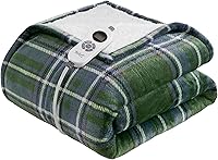 Woolrich Green Plaid Heated Throw Blanket 50x60 - Ultra Soft Plush Sherpa Reverse, 12 Heat Settings, 12Hr Auto-Off