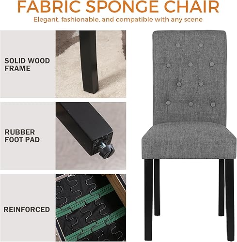 Miniatura 6 de thksbought Juego de 6 sillas de comedor tapizadas de tela con detalles de botones (juego de 6 grises) Lino (gris),Lino