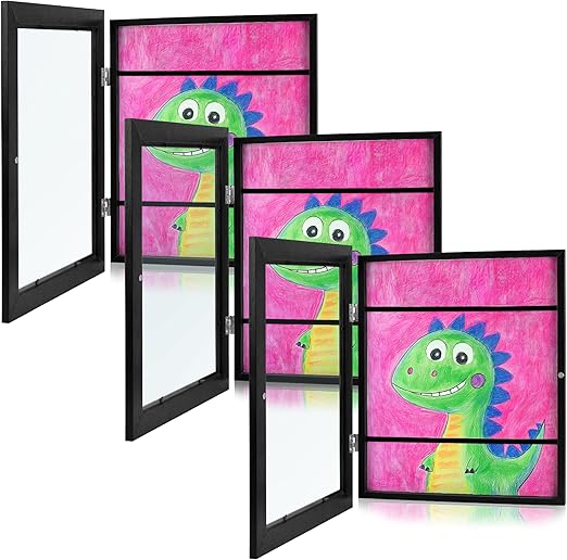 Zenacolor Kids Artwork Frames Changeable - Front-Opening to Display & Store 100 pcs - Set of 3 Kids Art Frame Includes Wall Hooks & Stand - 8.5x11cm - Black