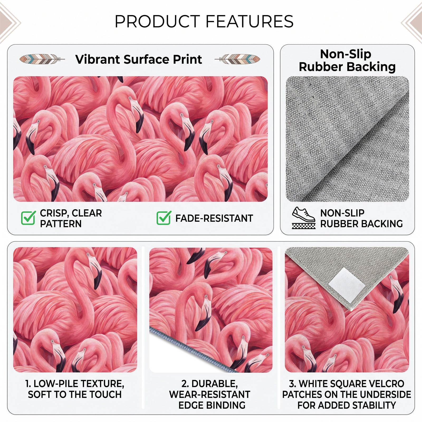 Tapis Lavable en Machine 120 x 180 cm Campagne Animaux Flamants Roses Tapis Antidérapant en Flanelle Idéal pour Enfants et Animaux – Moquette de Chambre Doux, Poils Courts, Entretien Facile, Rose