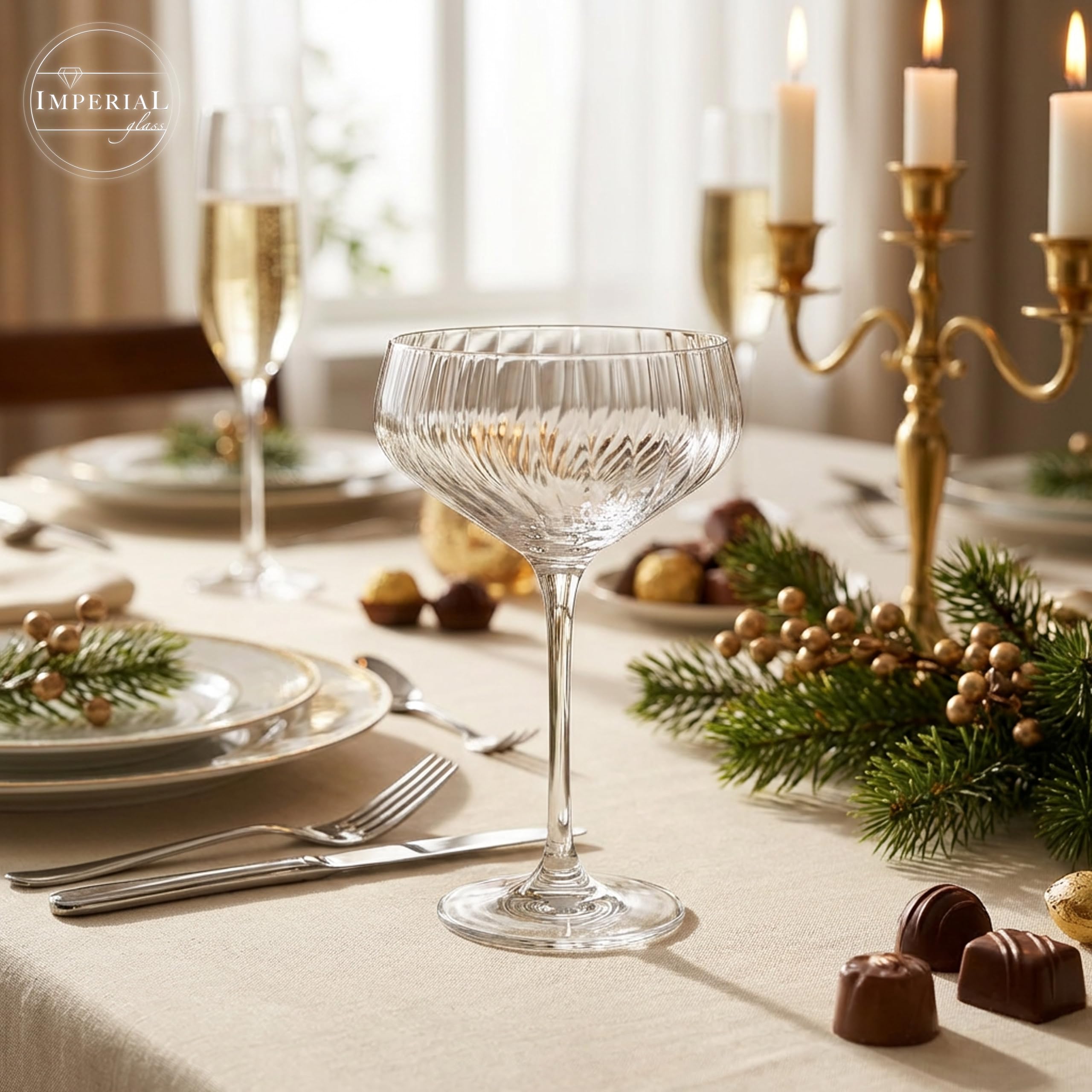 geriffelte Cocktailschalen 6er Set – Coupe Gläser transparent aus Crystalline Glas 270ml London Spülmaschinenfest