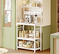 Vista 2 de SUPERJARE - Estante de cocina con toma de corriente de 4 niveles, soporte de microondas de cocina con 6 ganchos en forma de S, estante de Blanco