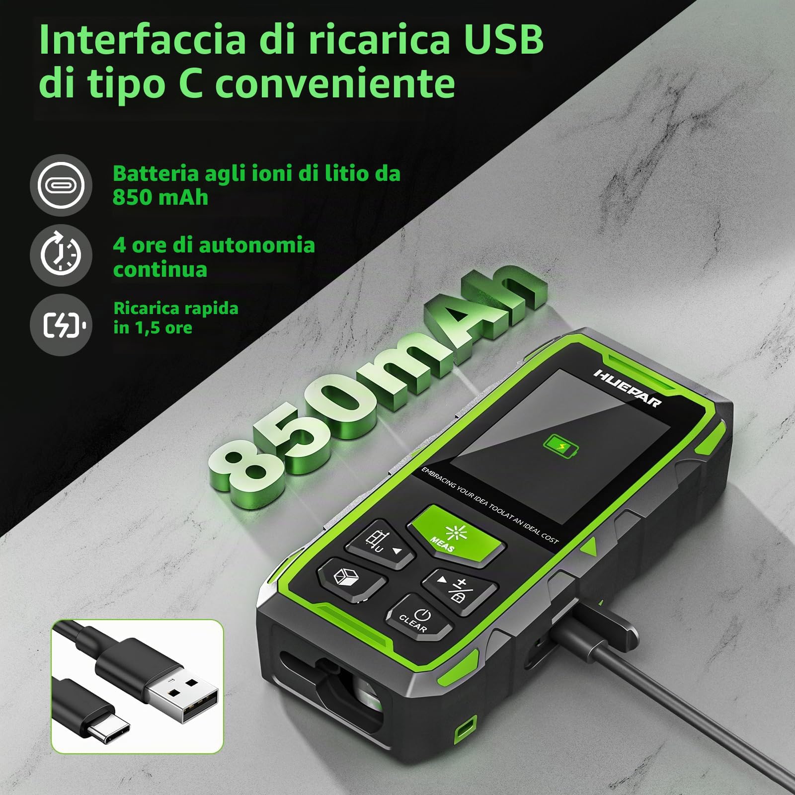 Distanziometro Laser Bilaterale, Huepar 120M con Laser, LCD retroilluminato, misurazione di distanza, superficie e volume e modalità pitagorica SW-210GT