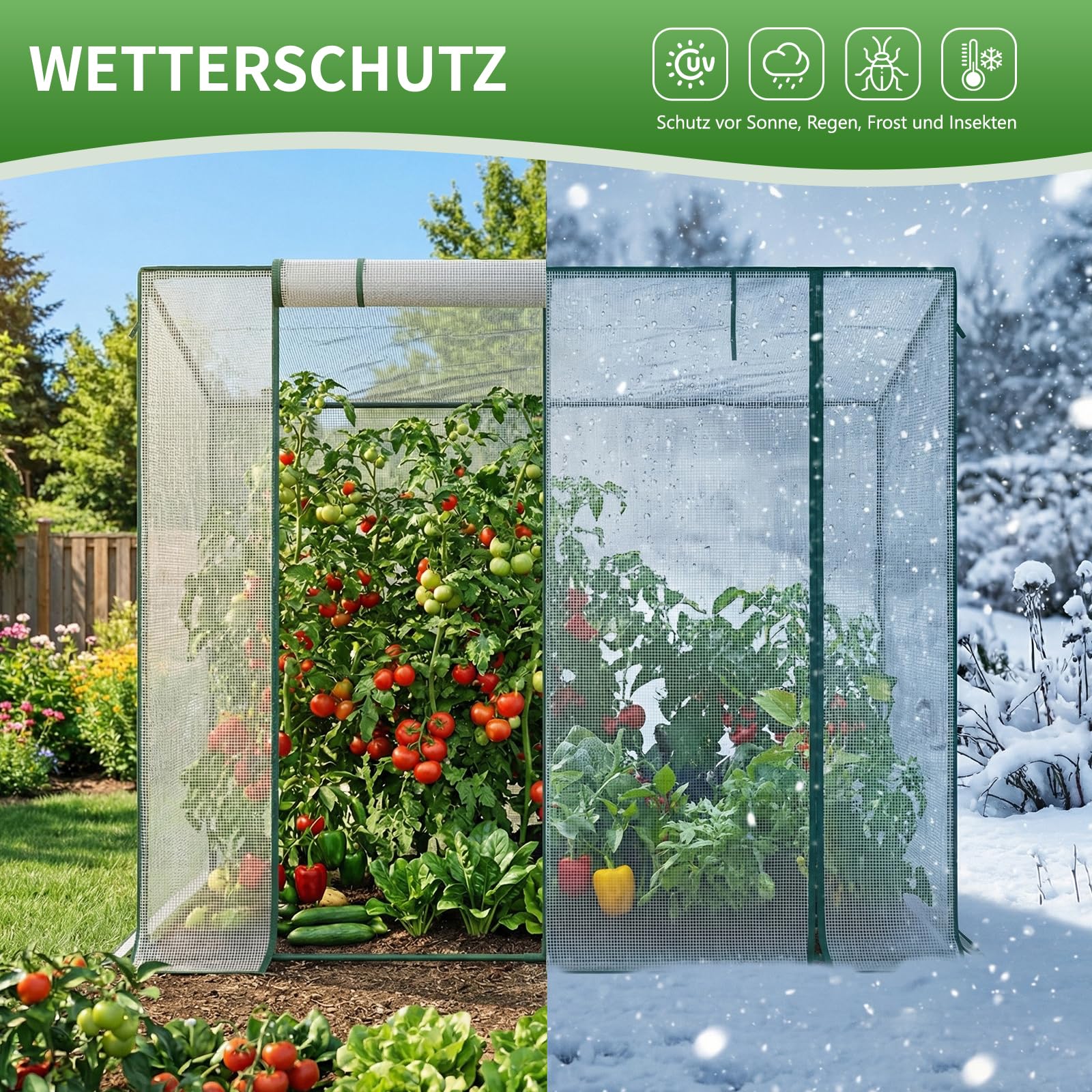 SUNYRISY Tomaten Gewächshaus Klein Foliengewächshaus 200x100x170 cm, Tomatenhaus Tomatenzelt mit Tomatendach, Greenhouse mit Rollentür und Windschutzseil für Balkon Outdoor, Weiß