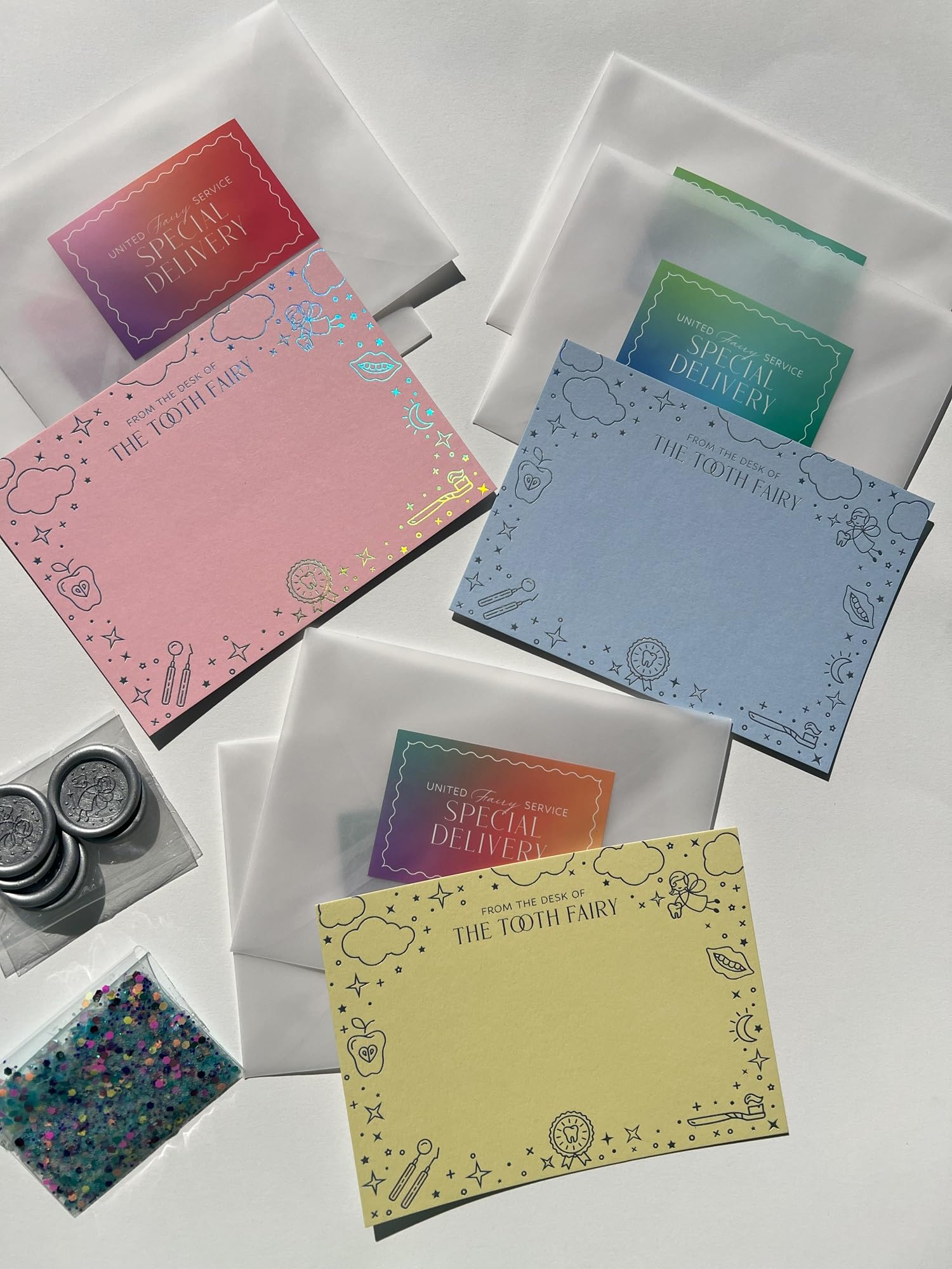 SOLE PAPER CO. Tooth Fairy Lot de 6 cartes holographiques en aluminium