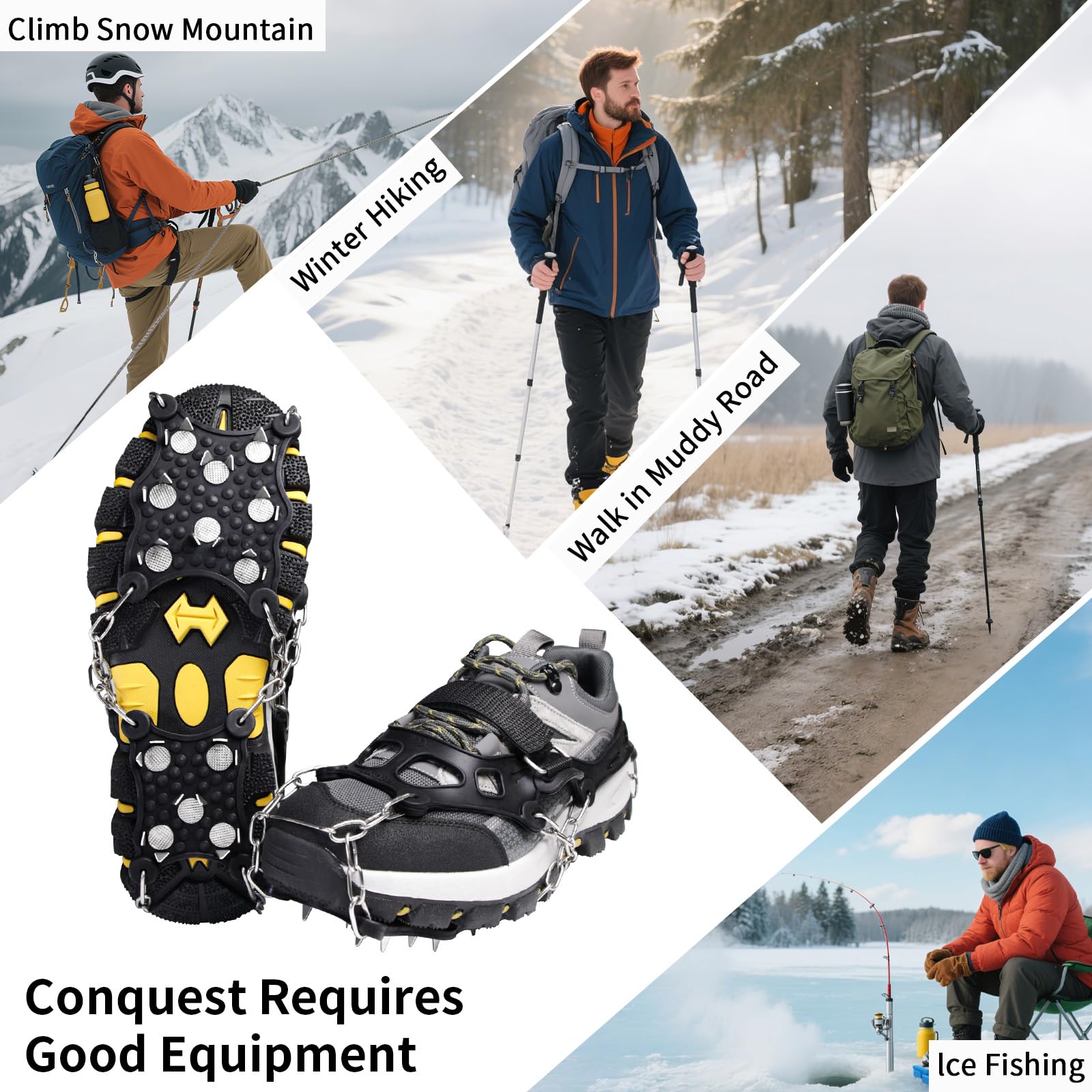 Crampons pour Bottes de Randonnée Acier Inoxydable Antidérapant pour Chaussures Randonnée Alpinisme