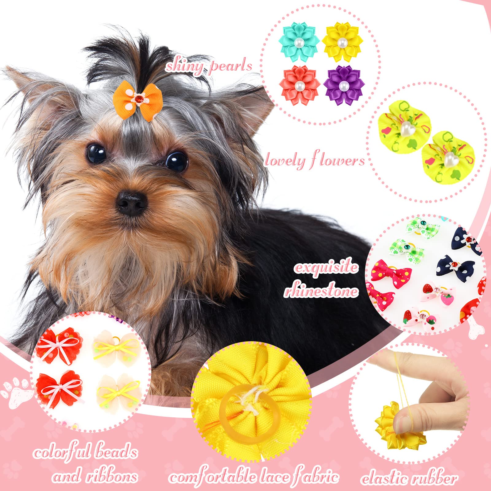 Lot De 15 Nœuds Élastiques Pour Chien Et Chat - Accessoires Toilettage Mignons, Polyester Doux, Pour Quotidien Et Fêtes