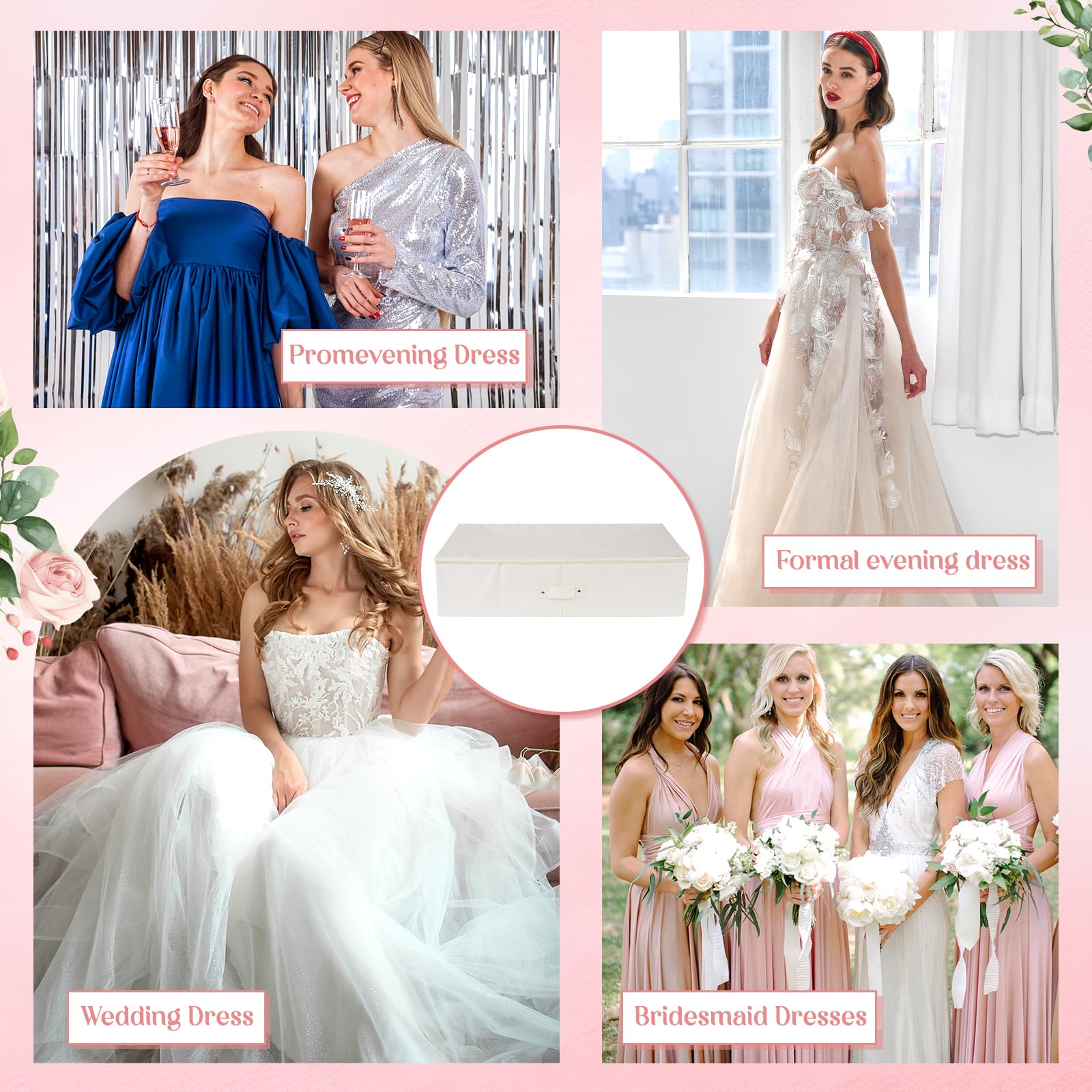 Scatola portaoggetti per abiti da sposa, scatola per conservare abiti da sposa, con 1 paio di guanti in microfibra e 20 fogli di carta velina priva di acidi, per conservare abiti da sposa,