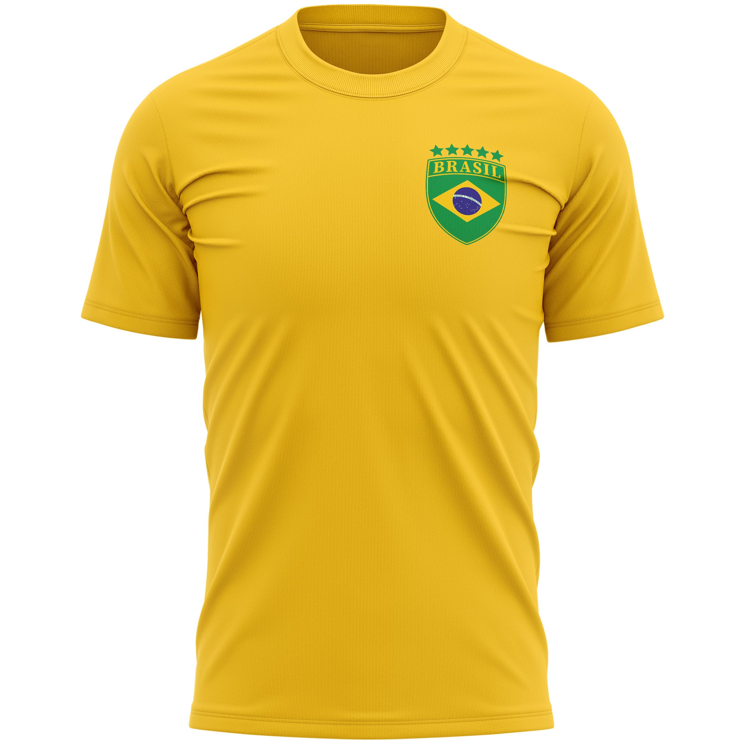 Brasil Mens T Shirt - Retro Brazil Badge Pocket Tee Brazilian Football Fan Tshirt, S, Yellow