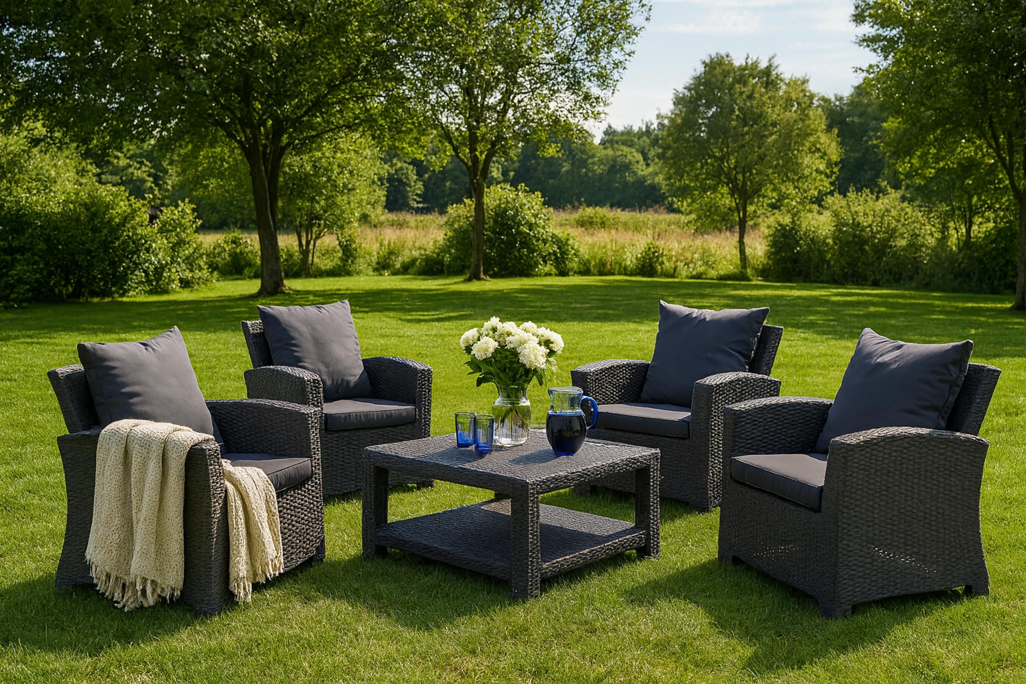 Coussin de jardin anthracite pour fauteuils, chaises de jardin et meubles en rotin - Résistant aux intempéries - Polyester