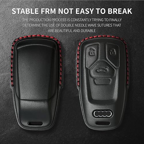 Miniatura 3 de Tukellen Funda para llavero Audi de piel auténtica con llavero, protector de cuero compatible con llave inteligente Audi A4 Q7 Q5 TT A3 A6 SQ5 R8 S5