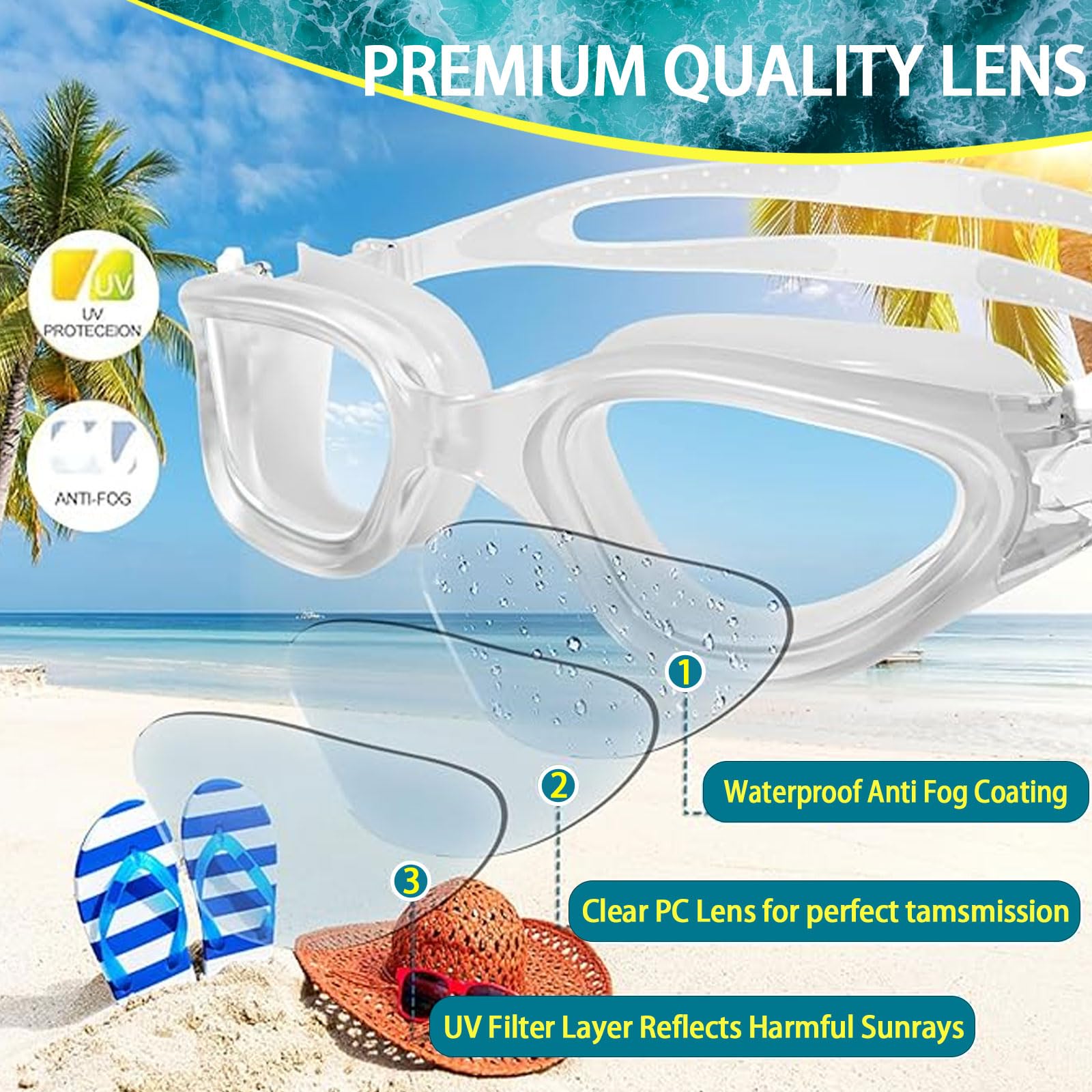 SSKHE Anti Fog Anti UV Anti Leak Swim Goggles, Swimming Goggles with Polarized or Non-Polarized Suitable for Adult Men Women Teenager, Wide View Goggles - Image 4