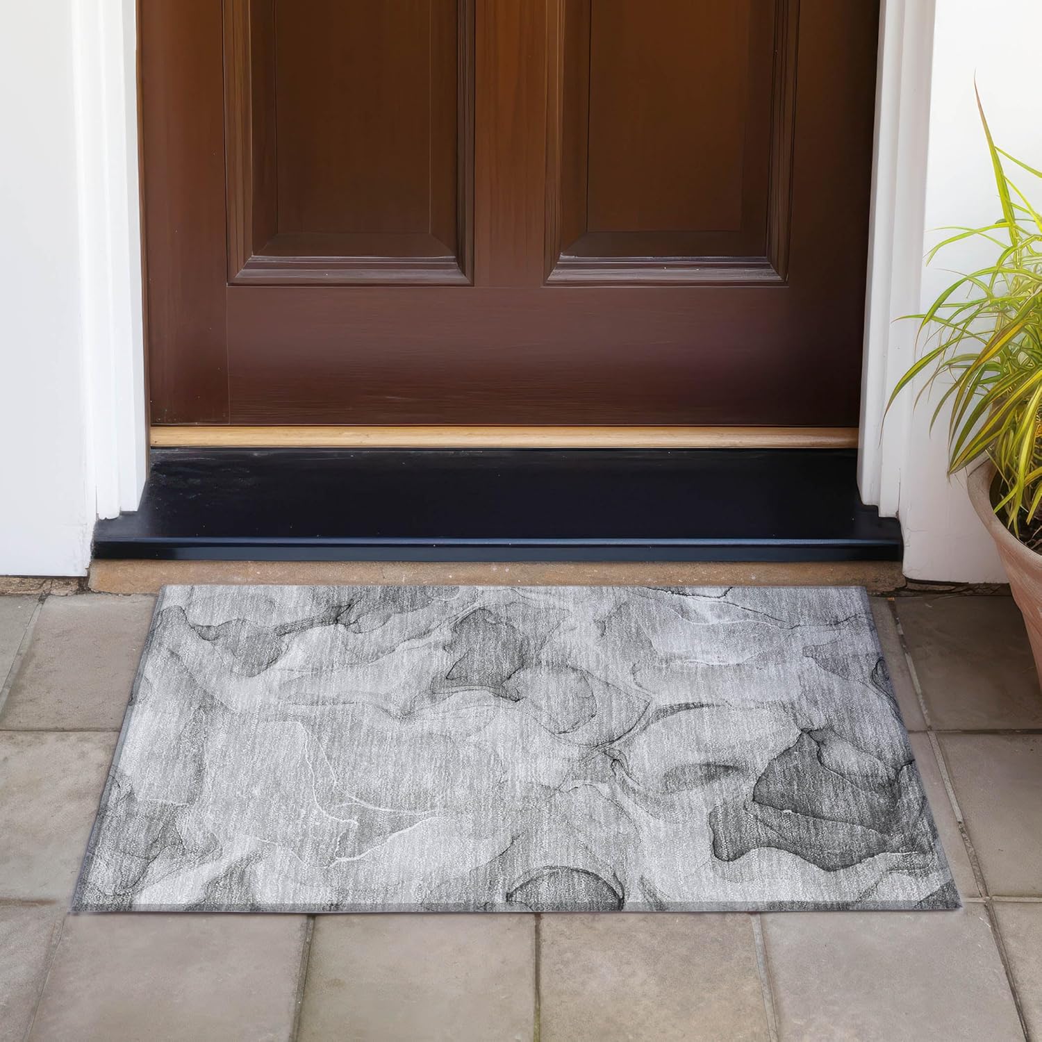 Addison Rugs Chantille ACN504 Gray 1'8" x 2'6 Indoor Outdoor Area Rug, Stain Resistant, Machine Washable, Non Shedding, Bedroom, Living Room, Dining Room, Kitchen Rug