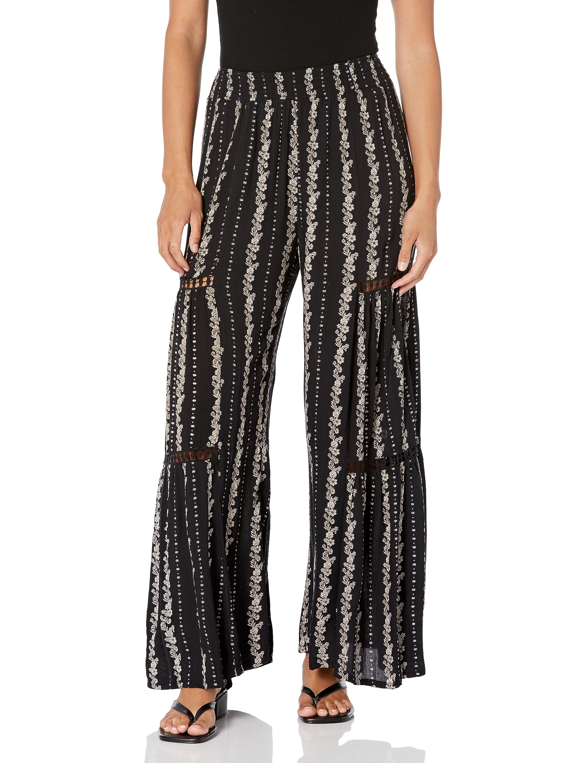Angie Womens Angie Womens Wide Leg Pants with Lace Inserts