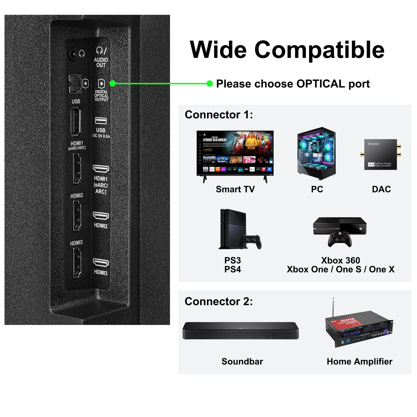 Câble audio optique de 6,1 m, câble audio optique numérique ultra fin, câble Toslink SPDIF à fibre optique compatible avec barre de son TV, home cinéma, PS4, Xbox, Samsung, Vizio Bose