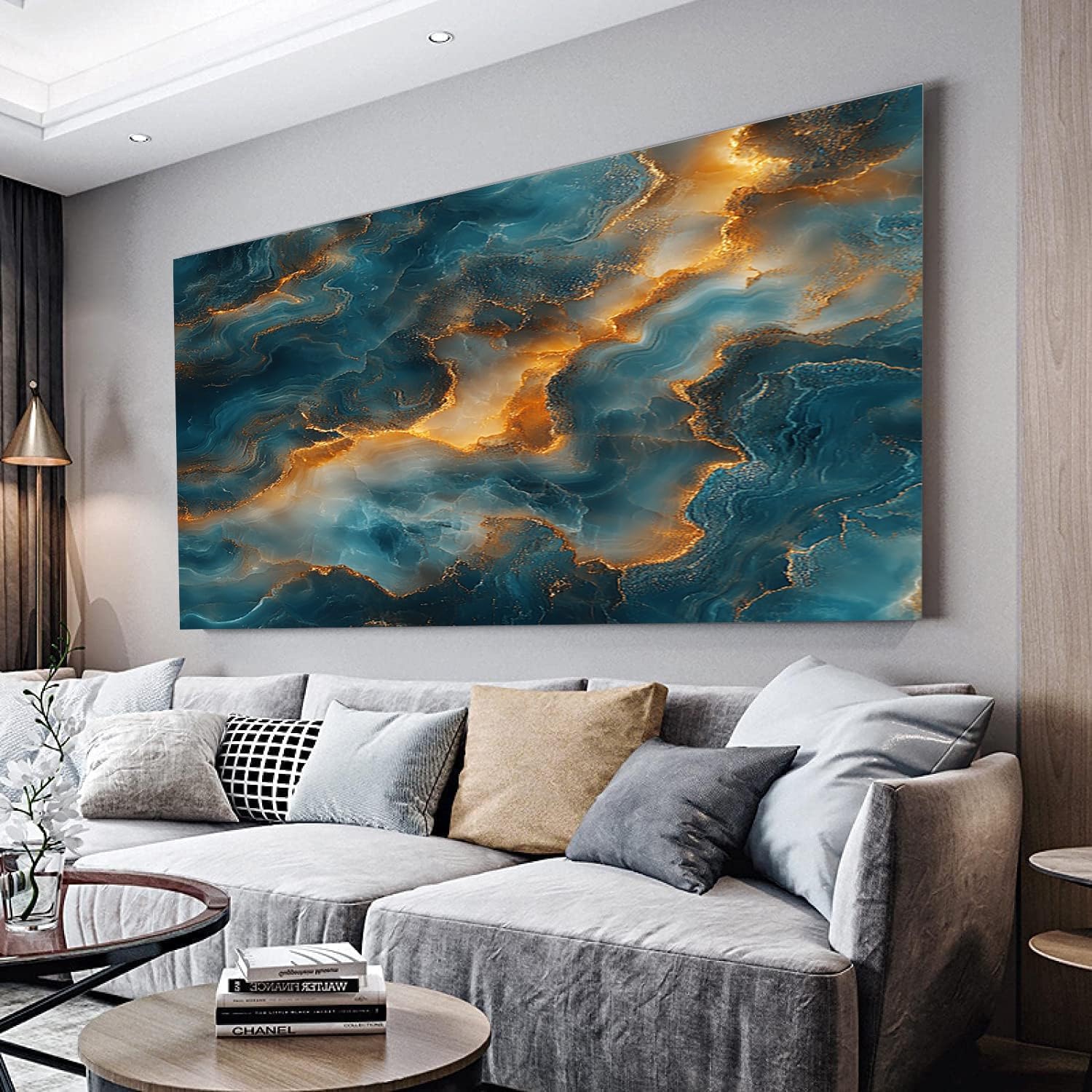 ZORYAN Abstract Marble Pattern Frameless Large Canvas Wall Art Green Canvas Print Poster for Living Room Wall Art Decor, Pictures for Home Office Restaurant, 80x160cm