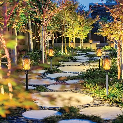 Miniatura 3 de Luces solares para exteriores, paquete de 12 luces solares con llama parpadeante, 12 mini linternas LED Tiki para exteriores, decoraciones de