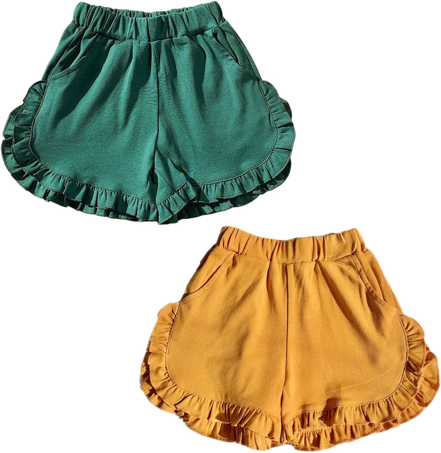 GLEAMING GRAIN Girls Shorts 2-Pack Toddler Girl Ruffle Cotton Shorts Summer Beach Sports Clothes