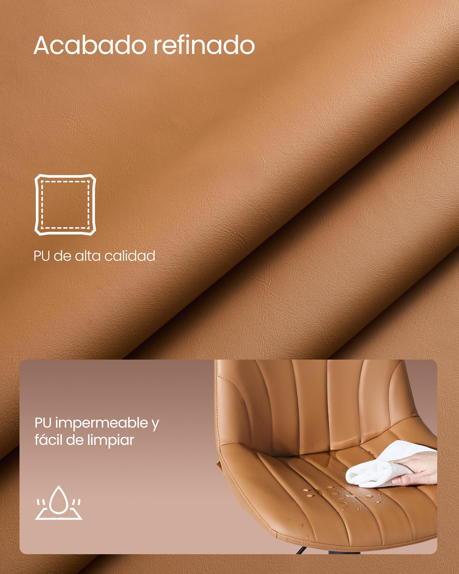 VASAGLE Taburetes de Bar, con Respaldo, Sillas de Bar de Altura Ajustable, Giro de 360°, Reposapiés de Metal, para Comedor y Cocina, PU, Juego de 2, Marrón Caramelo LJB181KN01