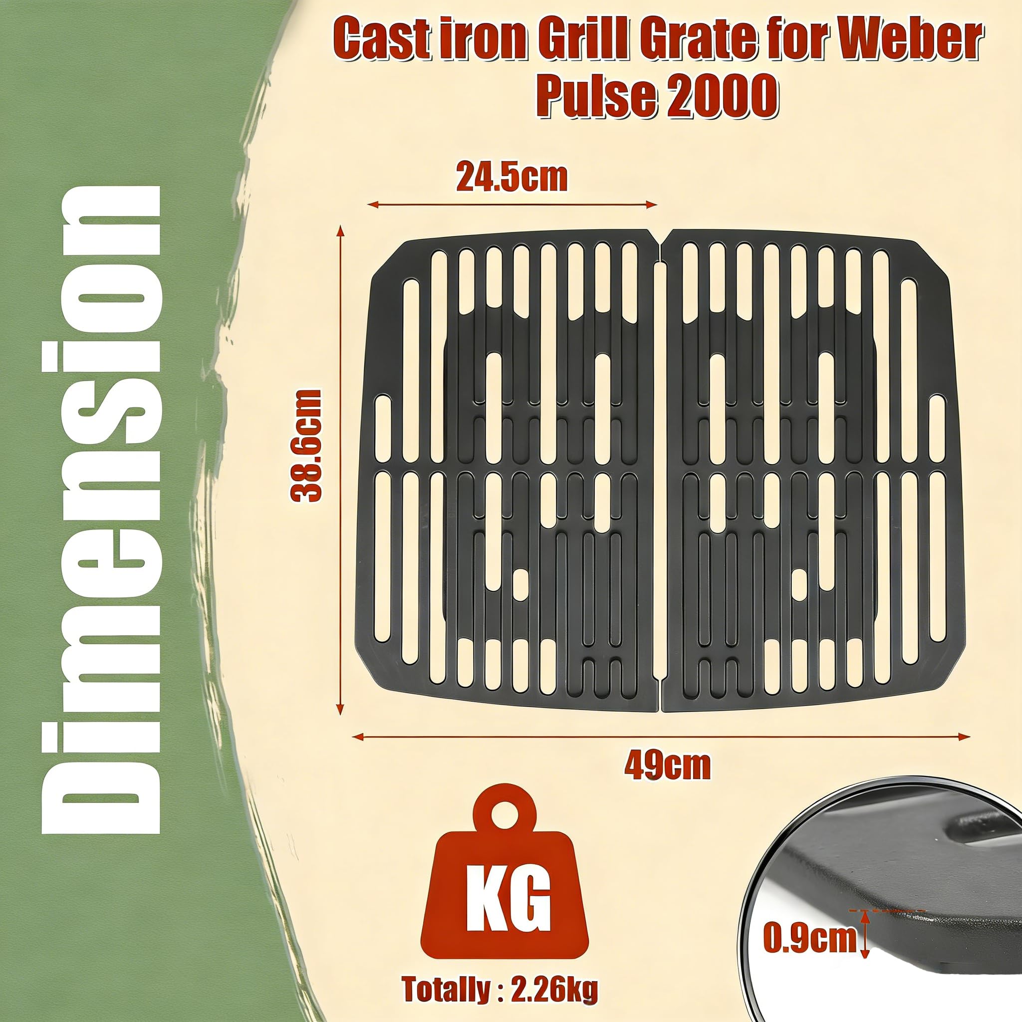Żeliwny ruszt do grilla gazowego Weber Pulse 2000, emaliowany ruszt do grillowania, zamiennik do Weber Pulse 2000, żeliwny grill