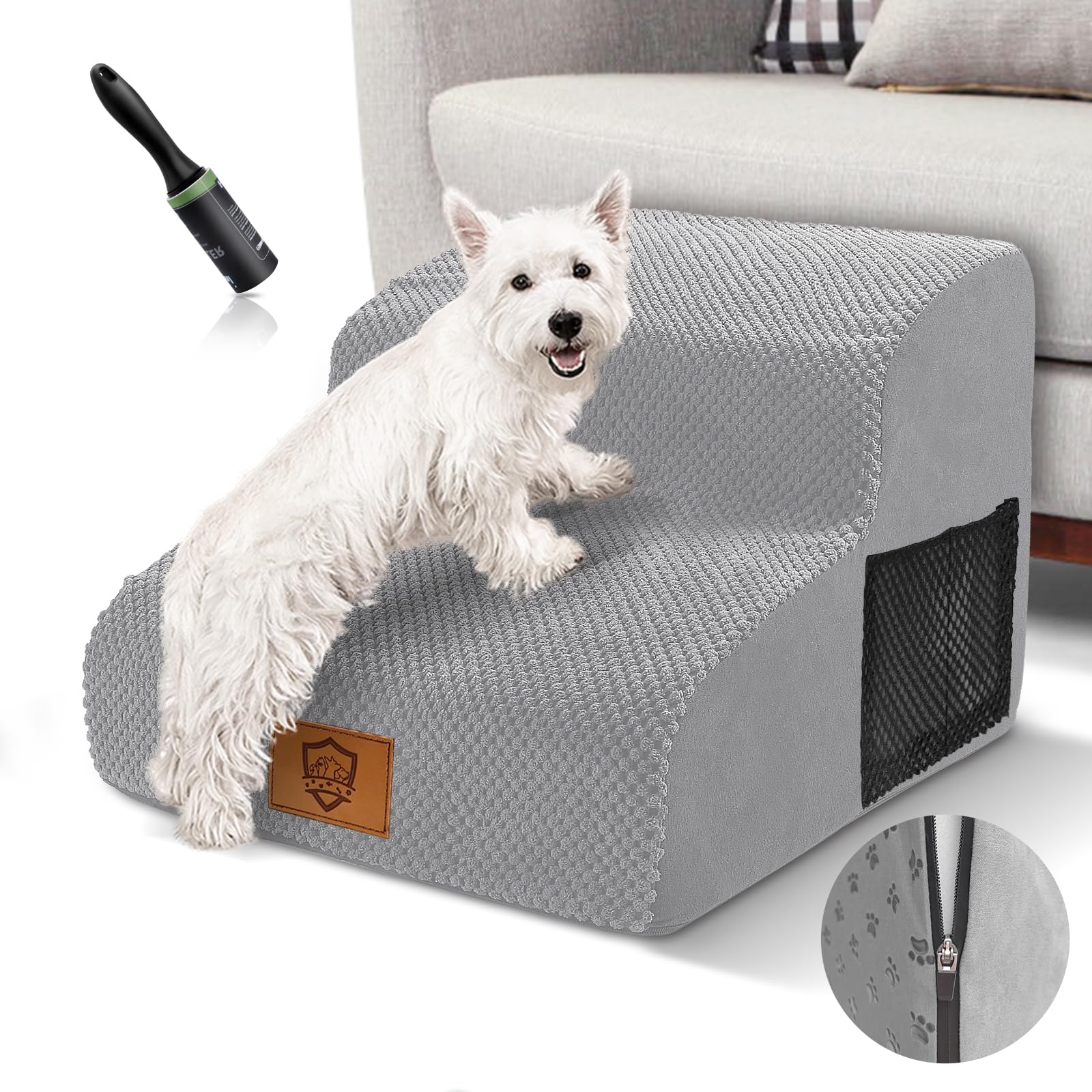 Myiosus Escalera para Perros de 2 peldaños, Escalera para Mascotas de Esponja de Alta Densidad 30D, Escalera para Gatos con Funda de Tela Lavable extraíble, lámpara de Perro para sofá Cama