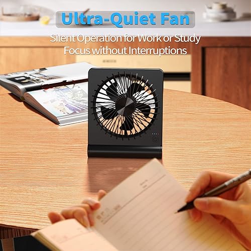 Miniatura 7 de JOSTRY Mini ventilador de escritorio con fuerte flujo de aire, ventilador personal portátil recargable, ventilador de escritorio ajustable de 3