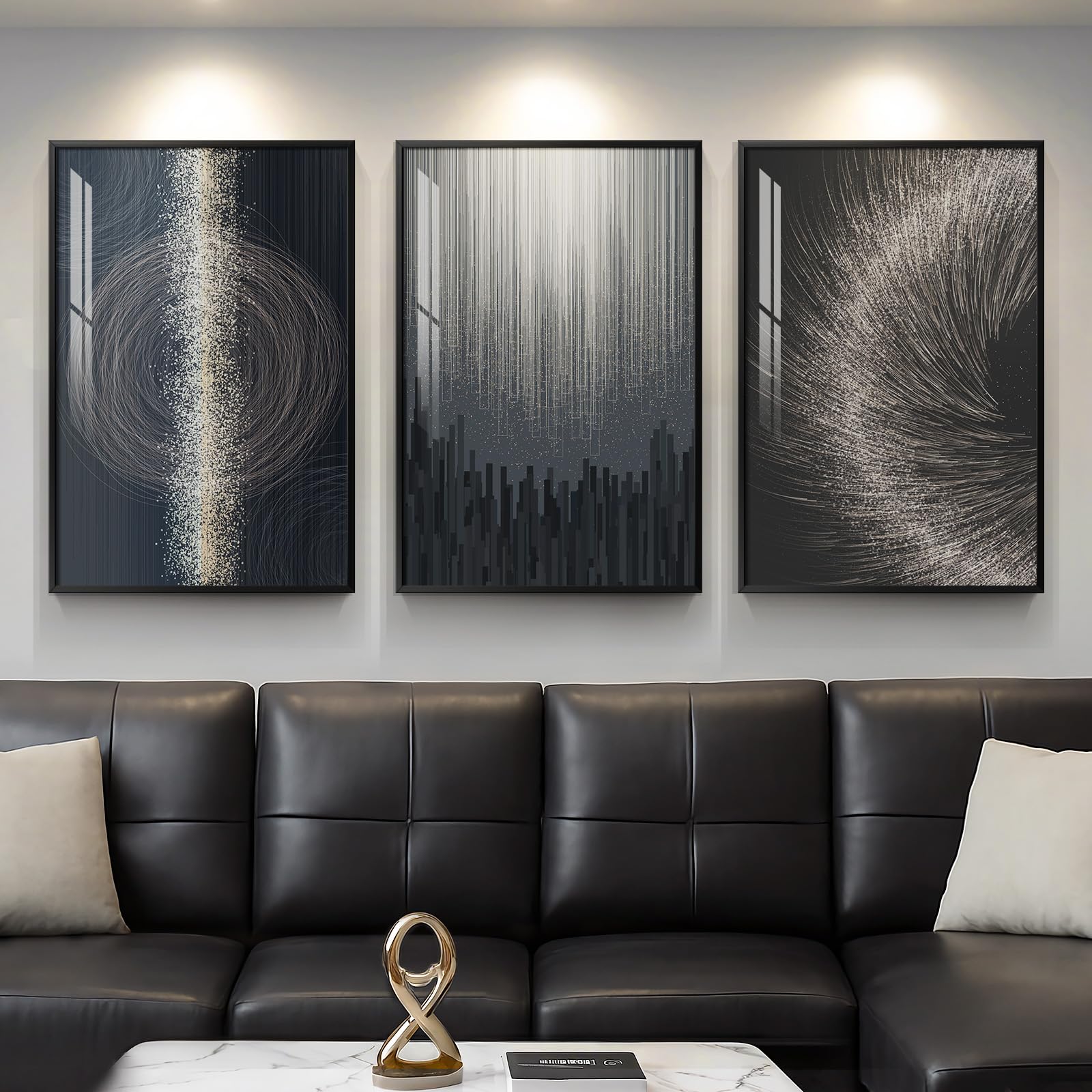 Photo 1 of ** NEW ** Large Framed Black Silver Modern Abstract Wall Art for Living Room, 3 Piece Elegant Luxury Art Prints Paintings Artwork for Walls, Glitter Pictures for Entryway Dining Room Bedroom Wall Decor 24x36 In