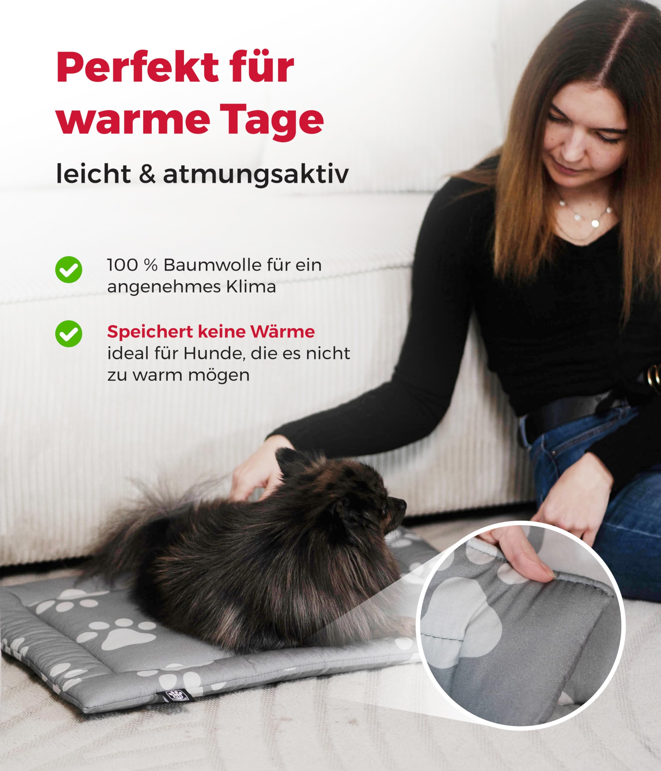 Sommerdecke Baumwolle mit Füllung S (55x75 cm) – Gepolsterte Hundedecke für den Sommer – Wend- & Waschbar – Leichte Hunde Sommerdecke – Pfote Anthrazit, Made in DE