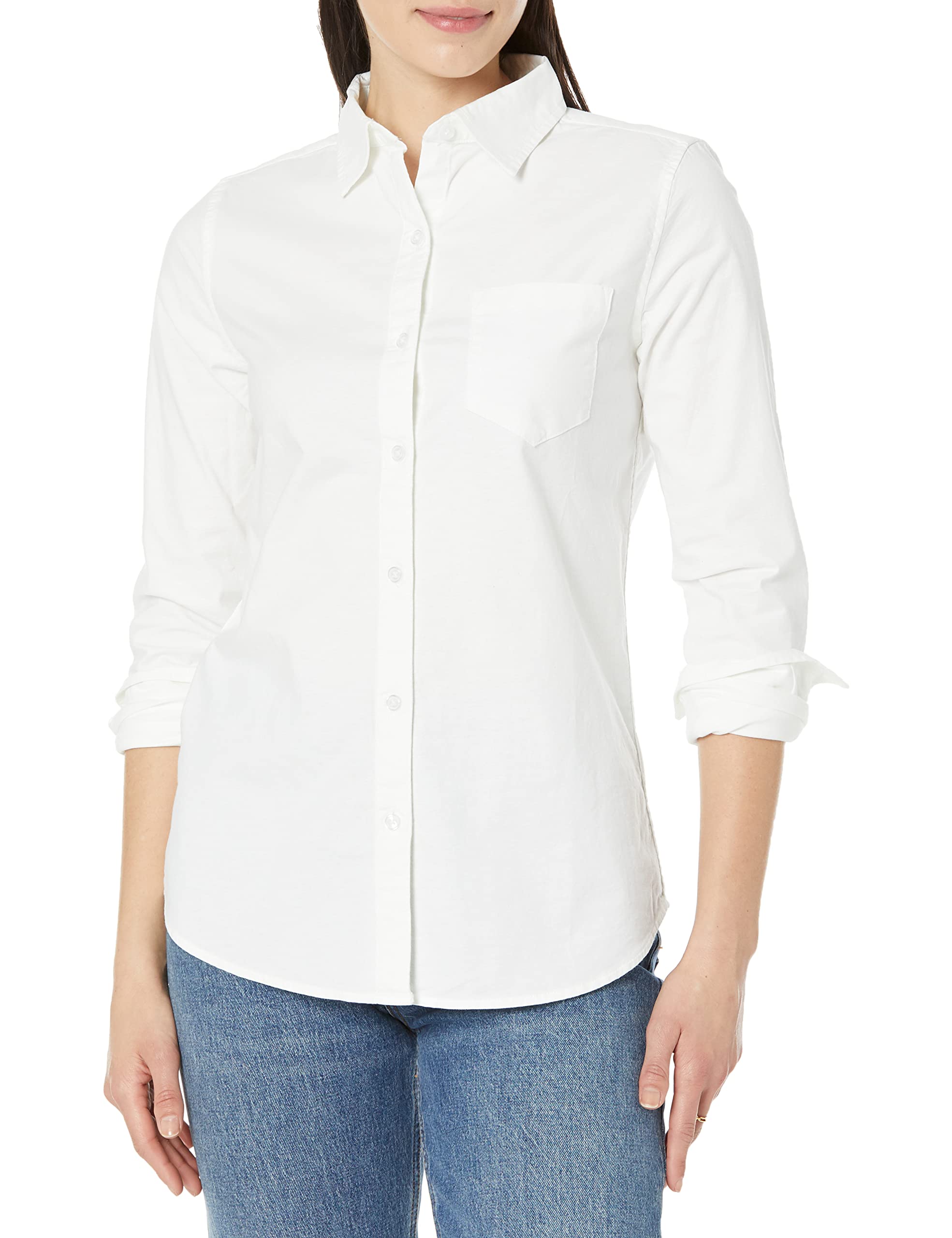 Amazon EssentialsWomen's Long Sleeve Button Down Stretch Oxford Shirt (Available in Plus Size)