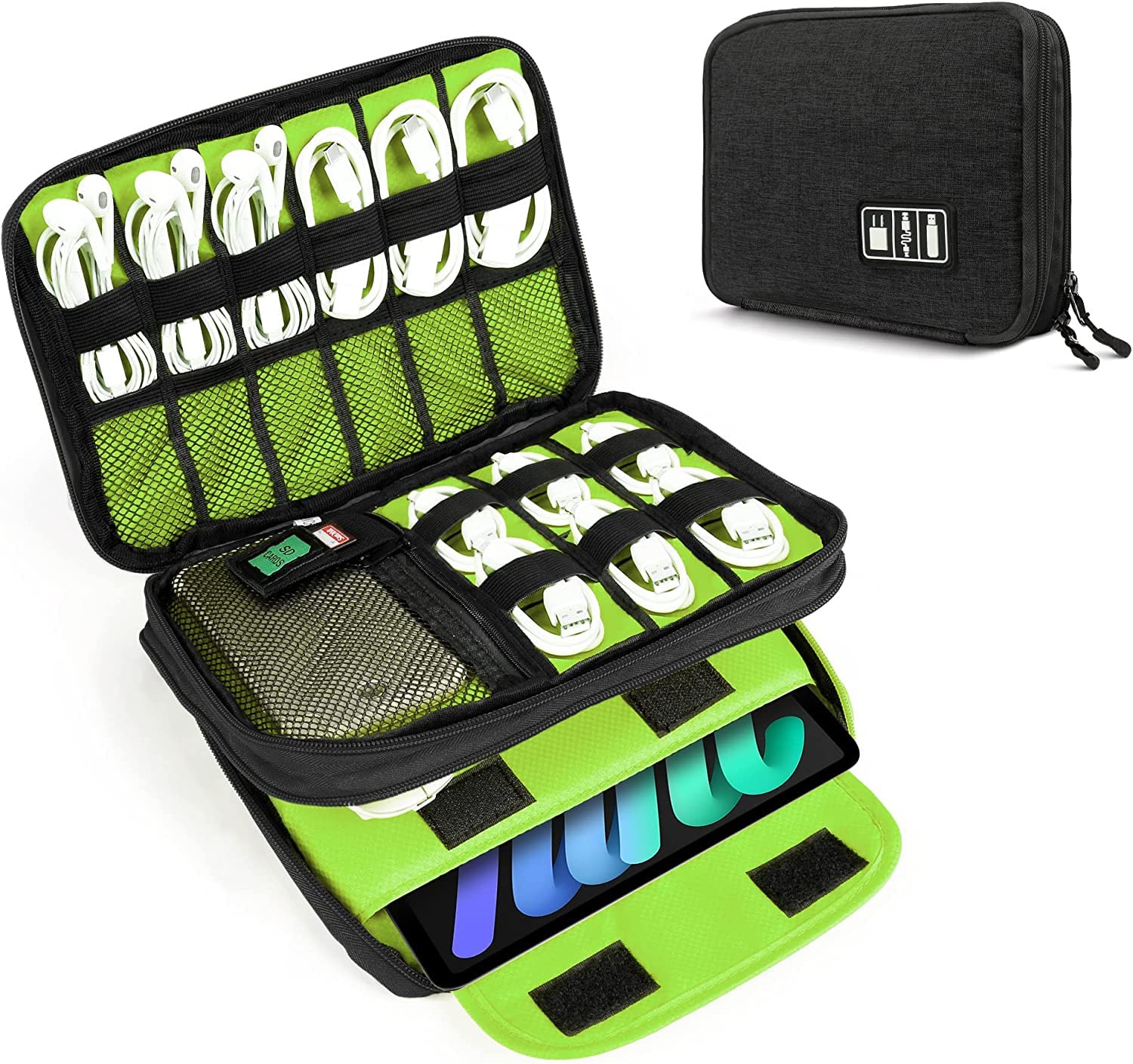 Double Layer Travel Cable Organiser Bag, Cable Storage, Tech Organiser Pouch, Portable Cable Tidy Bag, Travel Electronic Organiser/Gadget Bag/Charger Bag for Electronics Accessories(Black)-image-10