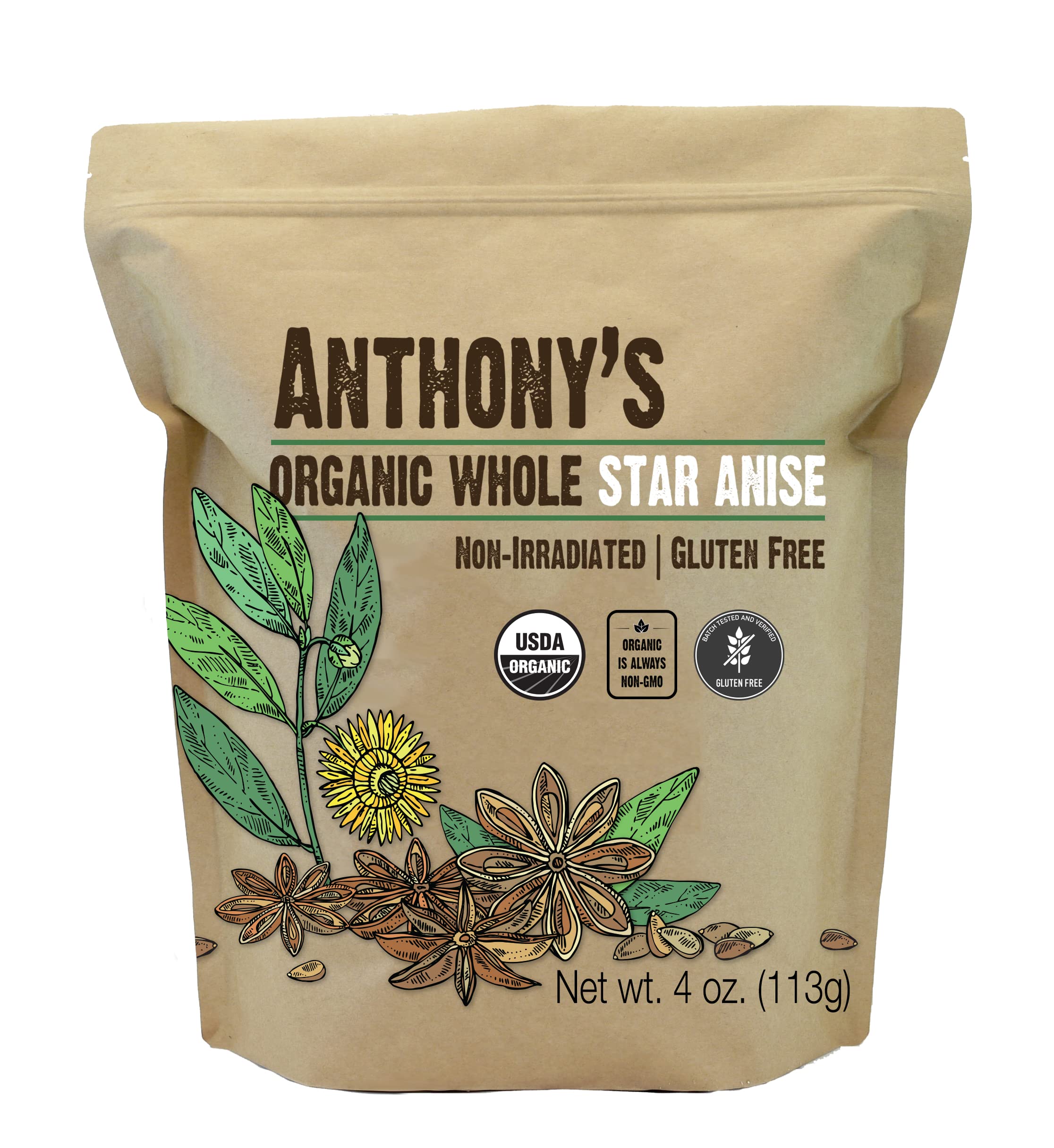Anthony's Organic Whole Star Anise, 4 oz